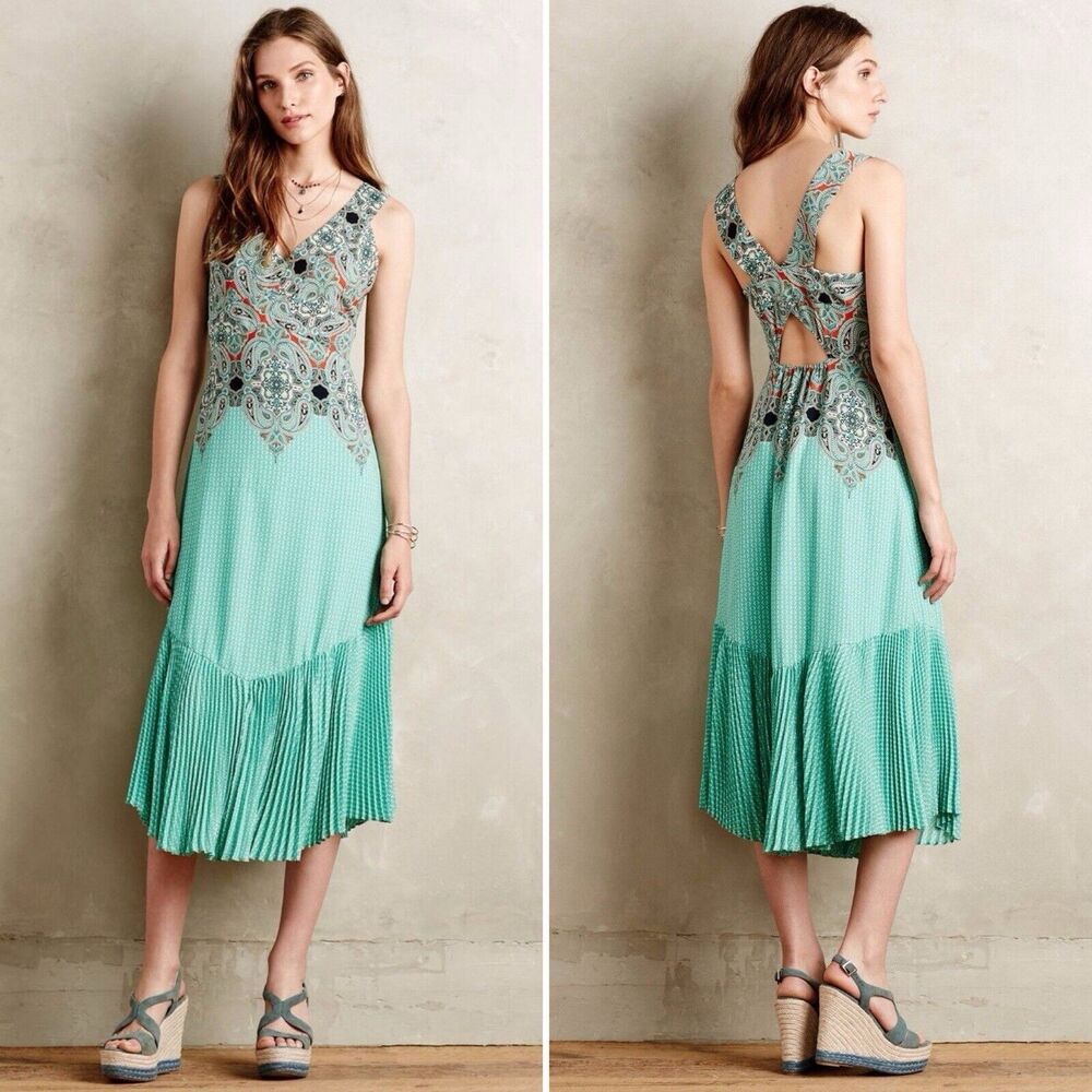 Anthropologie Maeve Paisley Canyon Creek Dress Green 10